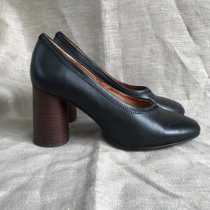 topshop black leather circle wood block heels